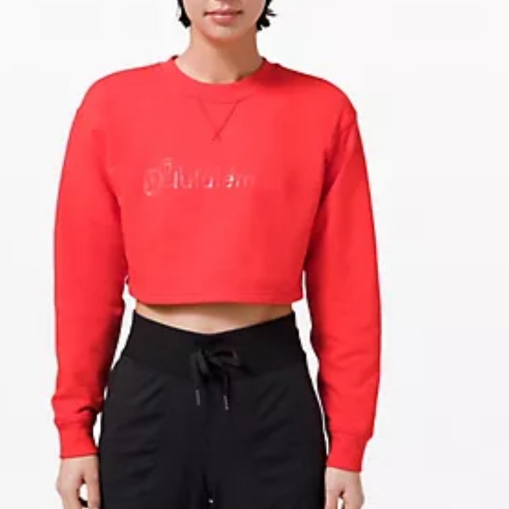 Lululemon Athletica Orange Red Cuffed Sleeve Cropped Sweatshirt
